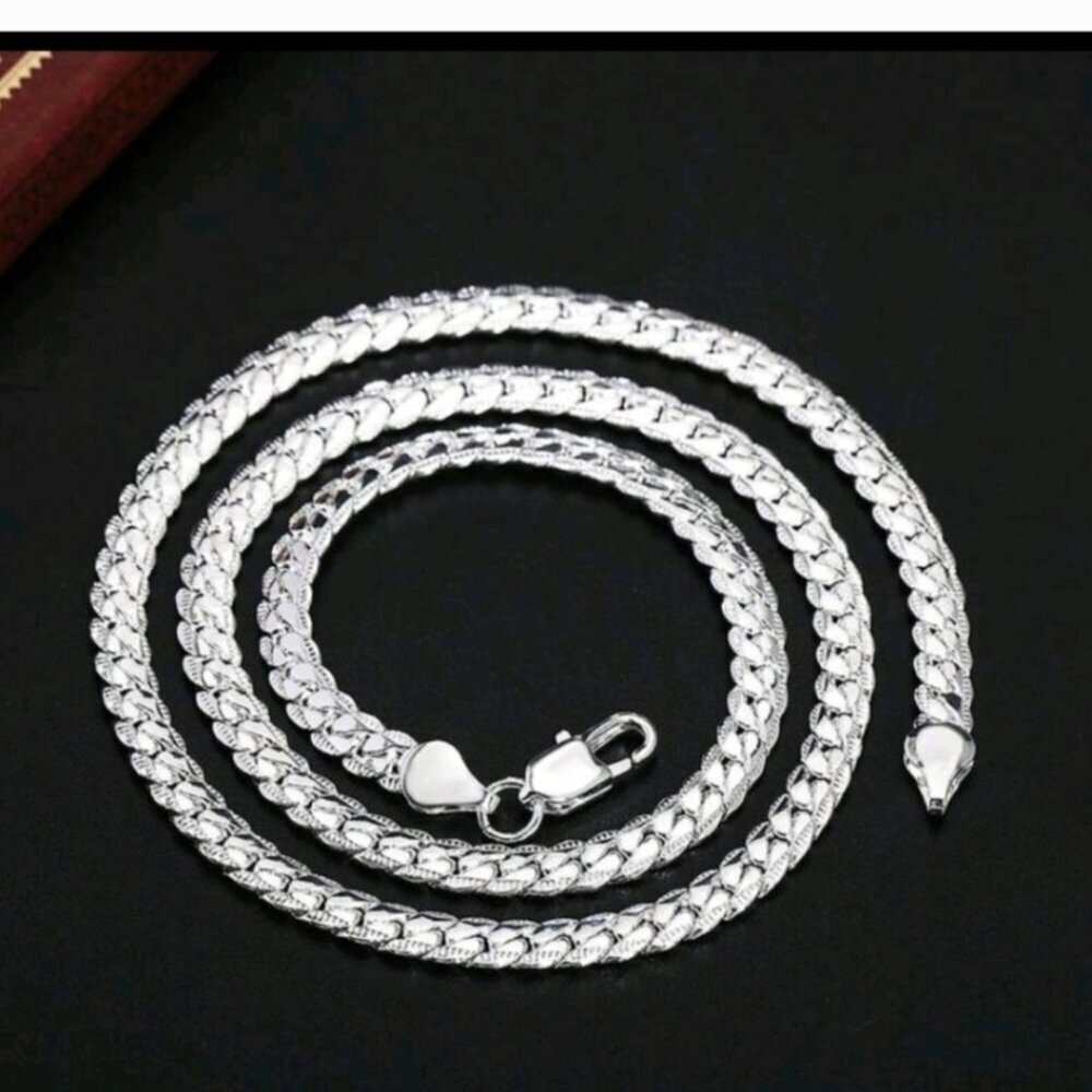 SILVER PLATED FLAT SNAKE CHAIN NECKLACE 21.5" - Picture 5 of 8